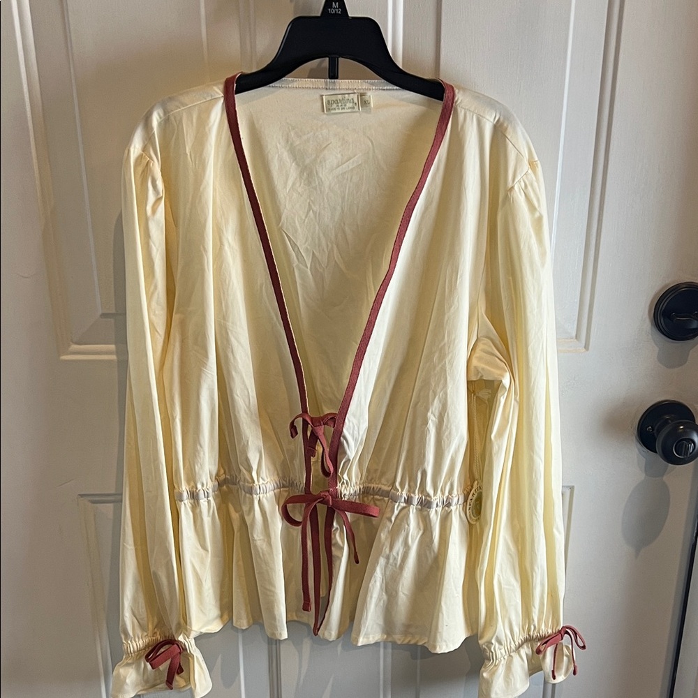 Spartina 449 Cream Blouse with Red Accents